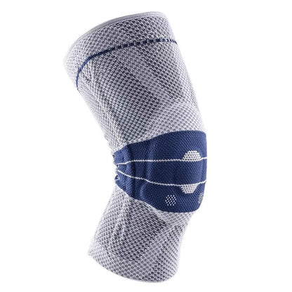 Black and blue adult sports knee pads made from nylon and spandex for running and basketball.