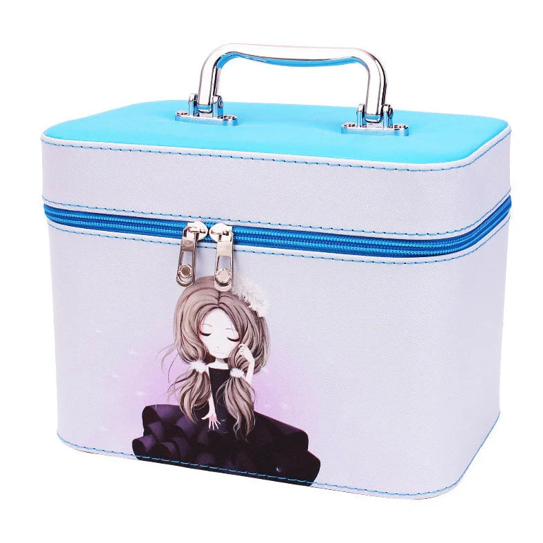 7-inch rigid cosmetic bag with waterproof PU leather and scenic pattern design