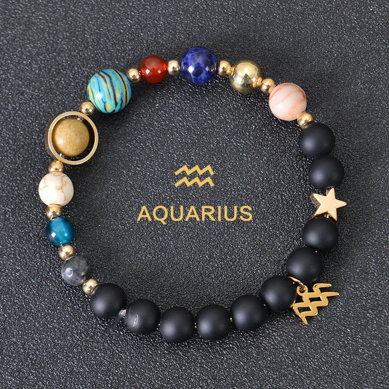 Stylish frosted stone beaded zodiac constellation bracelet for unisex wear