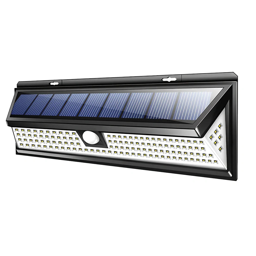 Solar-powered outdoor light with motion sensor and 118 LED beads for garden security lighting