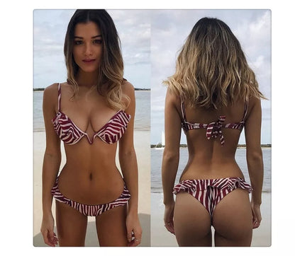 Women's multi-color striped swimwear with quick-dry fabric and steel tow support