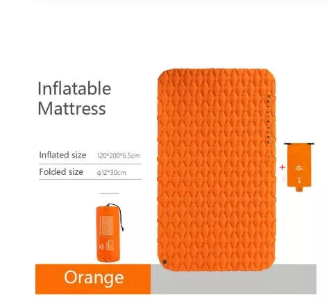 Blue and orange inflatable outdoor tent sleeping mat for camping