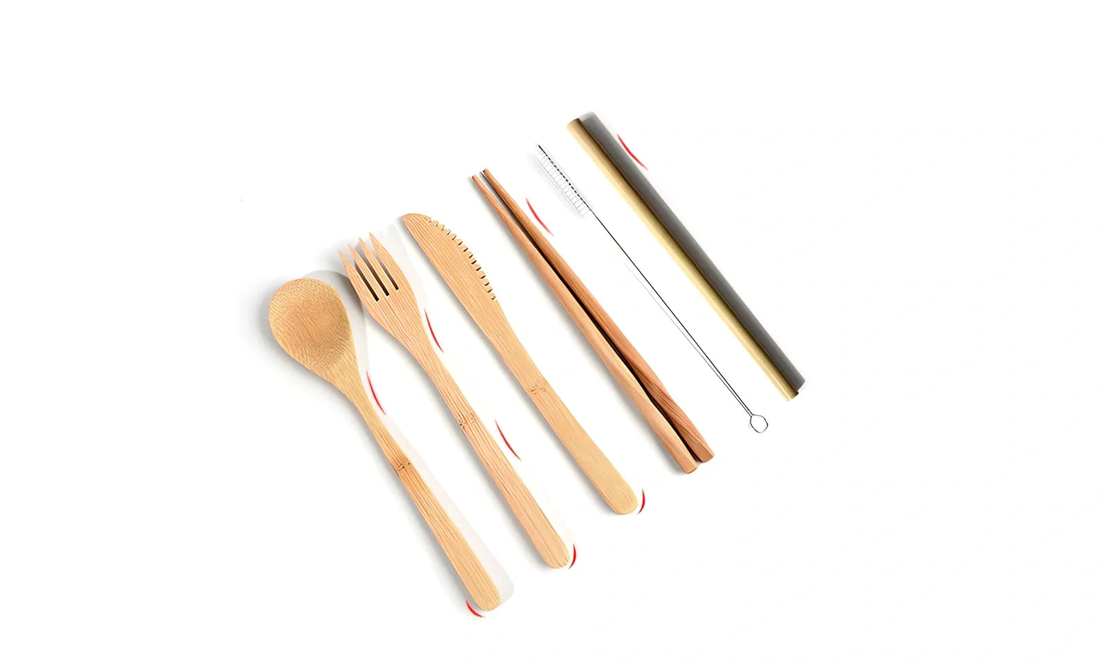 Bamboo travel cutlery set with 7 Japanese-style utensils in carrying pouch for sustainable dining