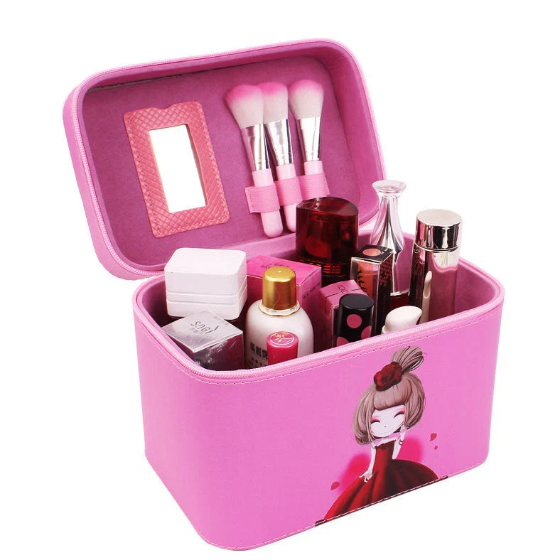 7-inch rigid cosmetic bag with waterproof PU leather and scenic pattern design