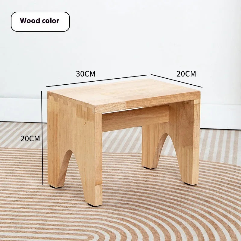 Solid wood stool with bracket structure and distressed finish for shoe changing