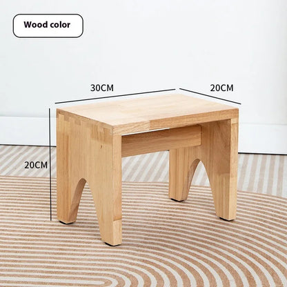 Solid wood stool with bracket structure and distressed finish for shoe changing