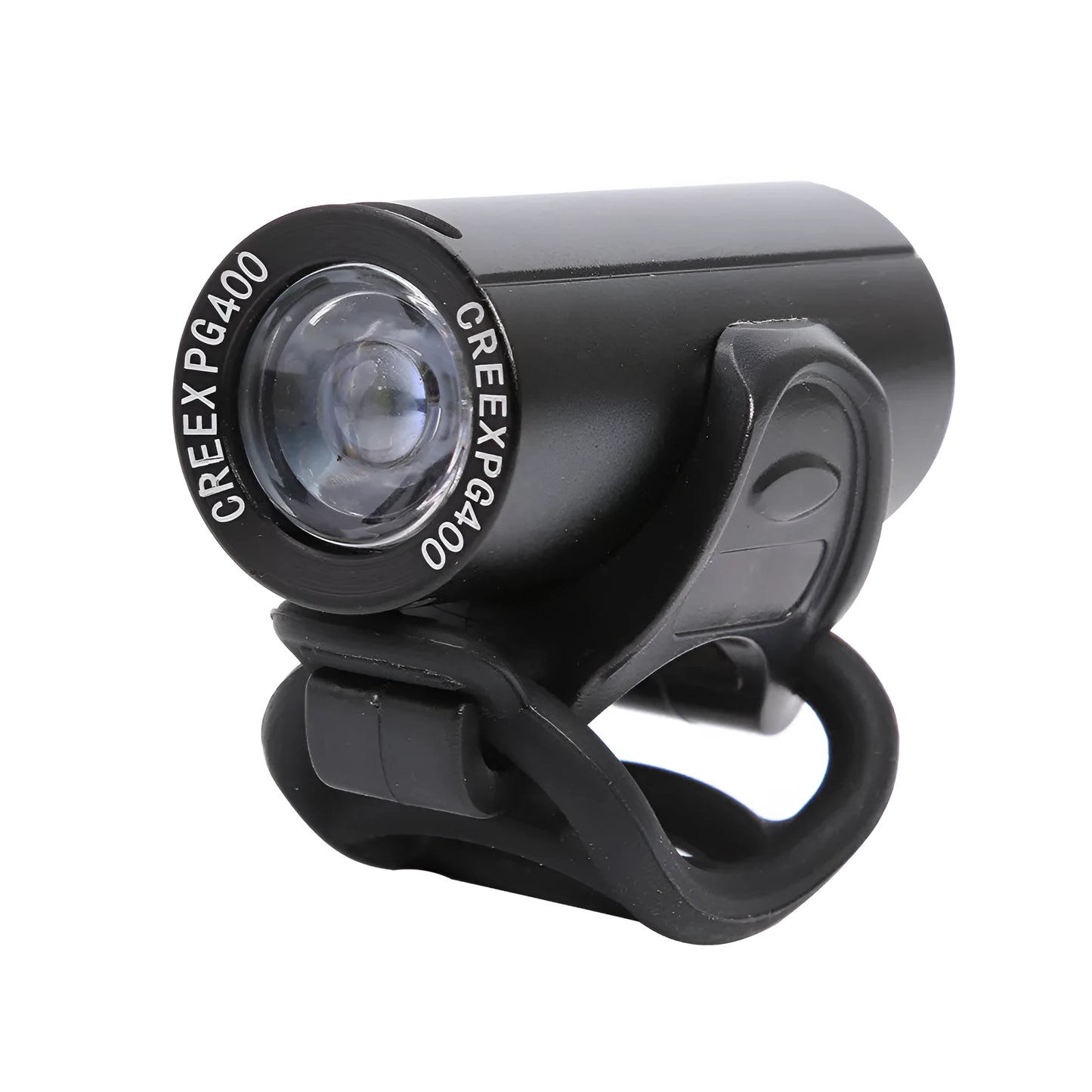 Black USB rechargeable bicycle front light with 350 lumen output for road and mountain bikes