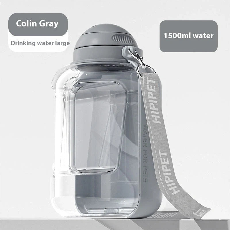 Portable 2-in-1 dog and cat water bowl with food container, available in white, yellow, and grey colors