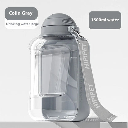 Portable 2-in-1 dog and cat water bowl with food container, available in white, yellow, and grey colors