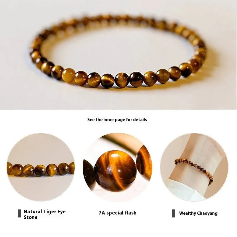 Bracelet with a new Chinese style design in tigereye stone, available in 4mm, 6mm, and 8mm sizes, handcrafted geometric shape unisex jewellery accessory for special interests and gifts