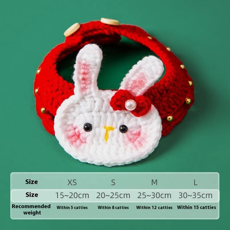 Christmas-themed woven milk cotton hand knitting yarn collar for cats with adjustable sizing