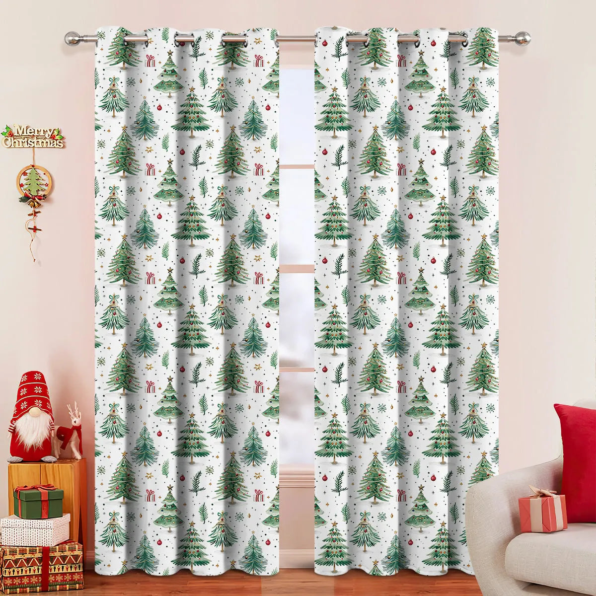 Christmas Forest punching design shading curtain in modern simplicity style showing high sunshade function