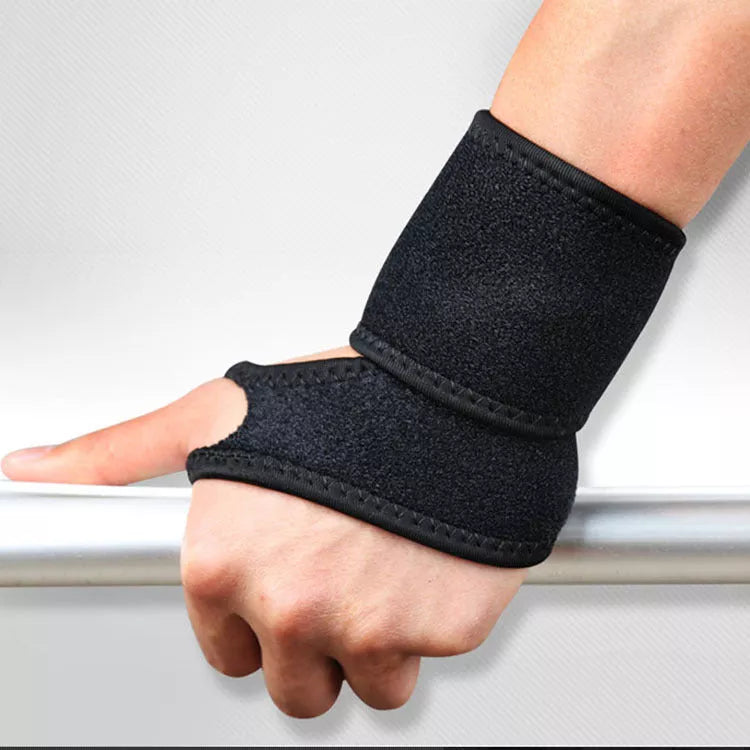 Black wrap-around wrist compression strap for sports and fitness support