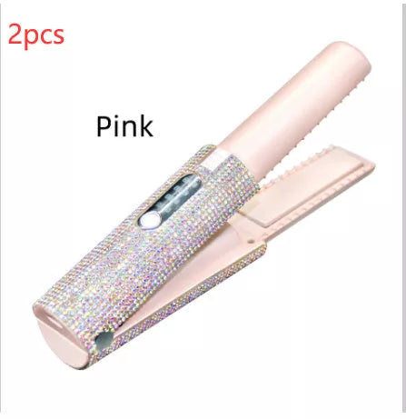 2-In-1 Electric USB Hair Straightening Brush with ceramic coating for healthy styling