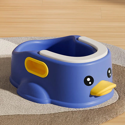 Blue PVC duck-shaped bathtub for washing a small dog or cat outdoors.