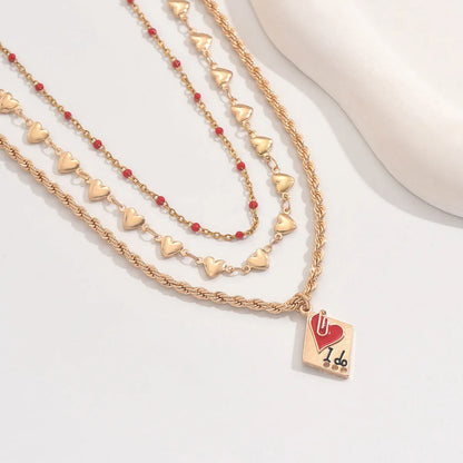 Adjustable three-layer clavicle chain necklace with geometric zinc alloy pendant