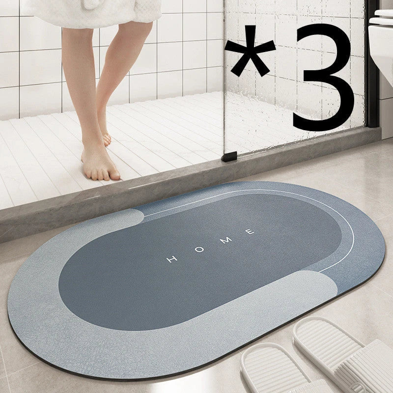 Plush bath mat with rectangle or oval design in various colors and sizes for bathrooms with sliding doors