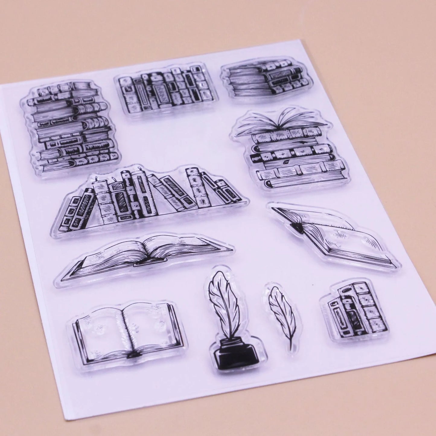 White seal pattern silicone stamp measuring 11 by 16 cm with transparent adhesive backing