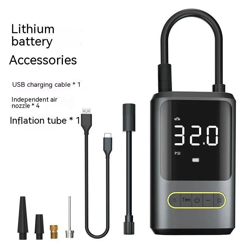 Handheld wireless digital display air pump with LED light showing pressure reading