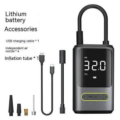 Handheld wireless digital display air pump with LED light showing pressure reading
