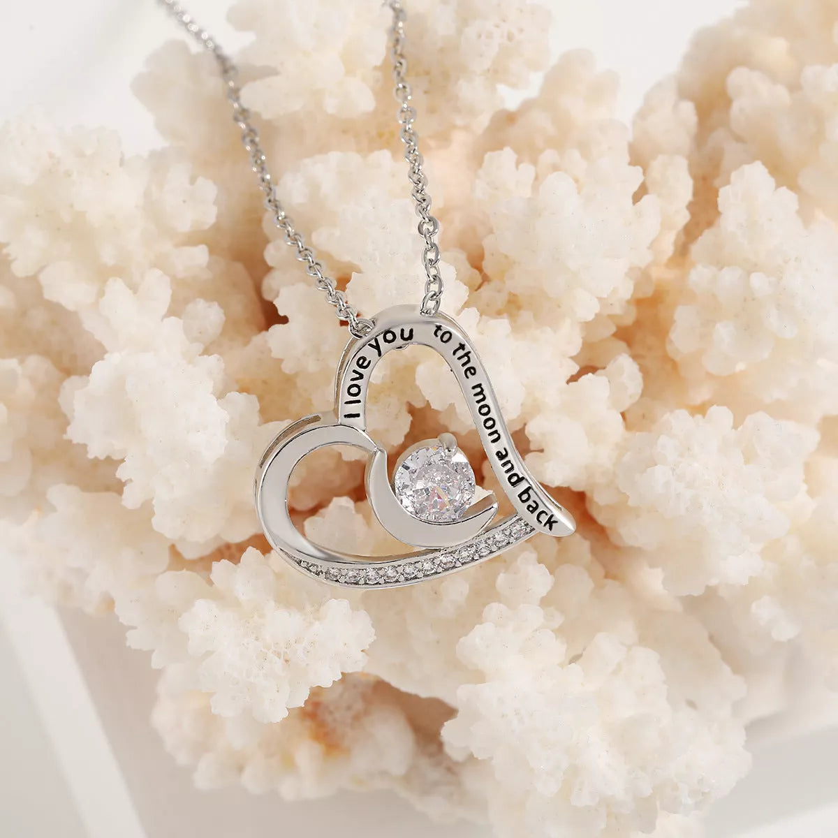 Heart-shaped love necklace with rhinestones and letters, available in multiple colors