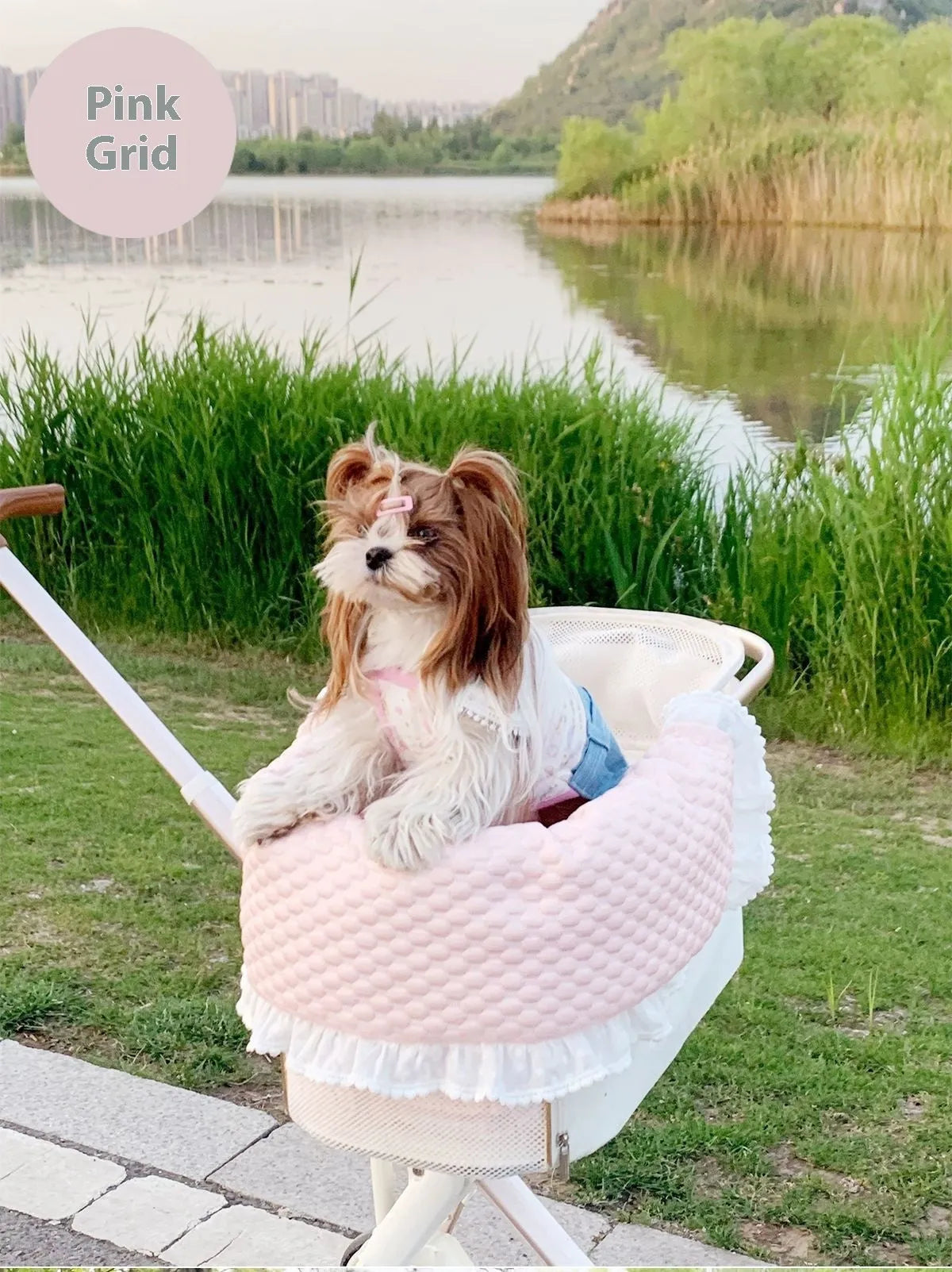 Pet stroller anti-dirty towel cushion pillow three-piece set in pure cotton, showing removable pads for cats and dogs