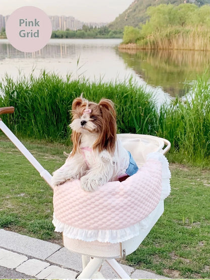 Pet stroller anti-dirty towel cushion pillow three-piece set in pure cotton, showing removable pads for cats and dogs