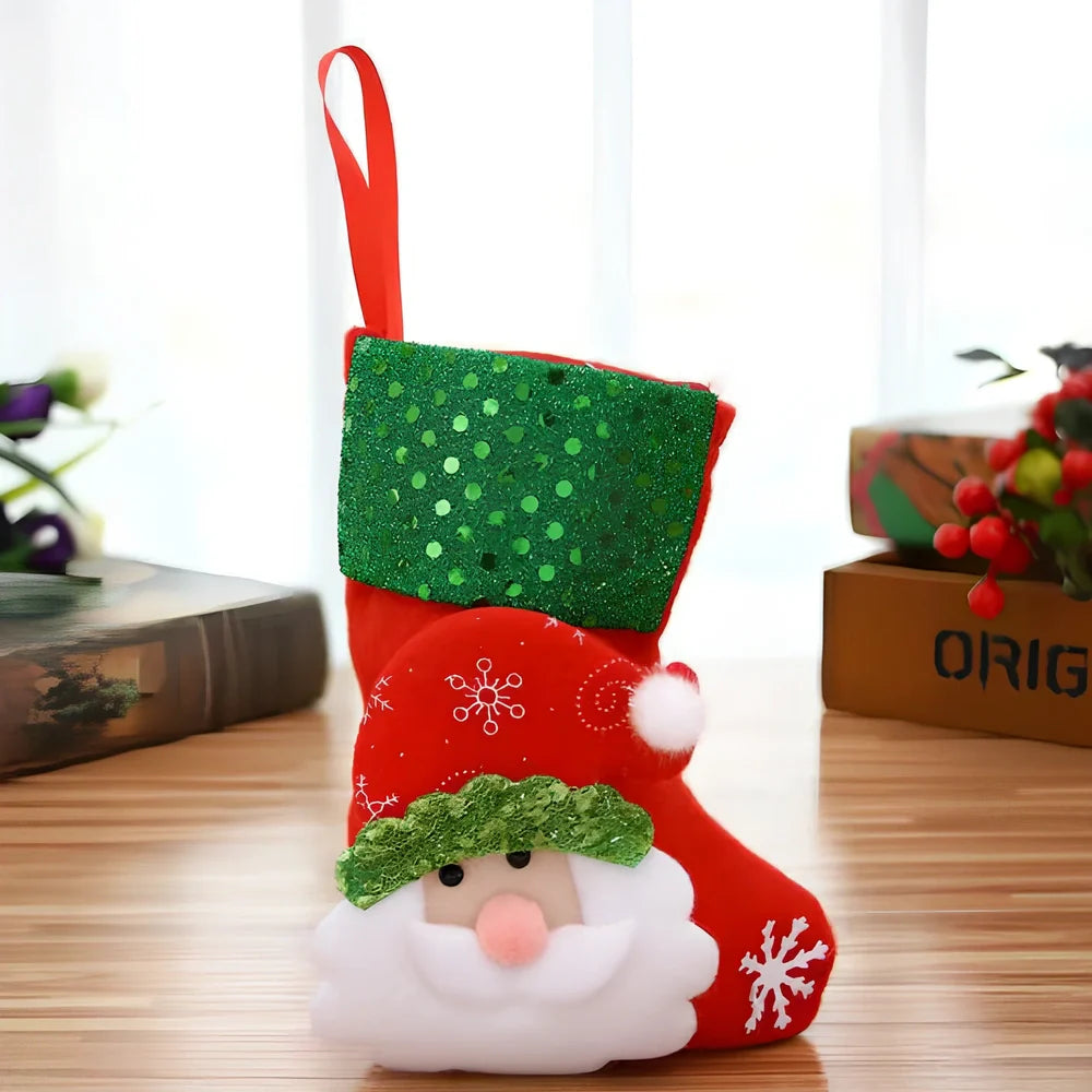 Christmas stocking gift bag measuring 10x20cm with festive character designs