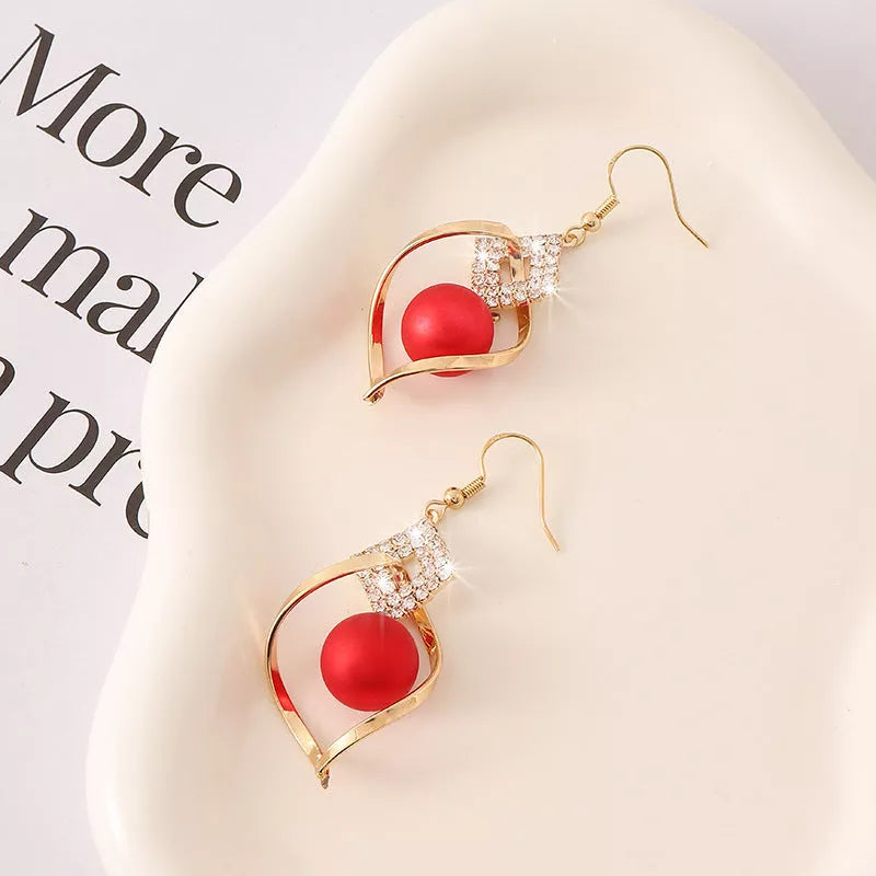 Women's red and white geometric alloy earrings with durable electroplating shine