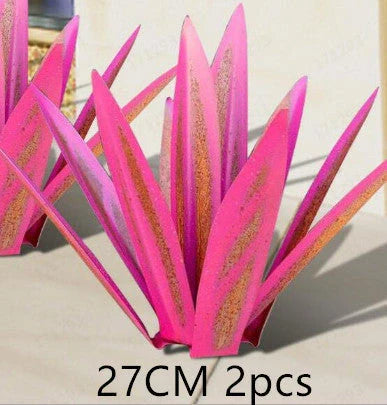 Handmade rustic tequila agave metal sculpture with blue highlights for garden or home decor