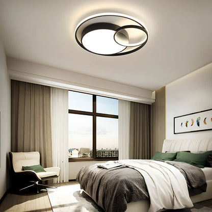 Nordic nested round chandelier with wrought iron frame and LED lighting in black finish