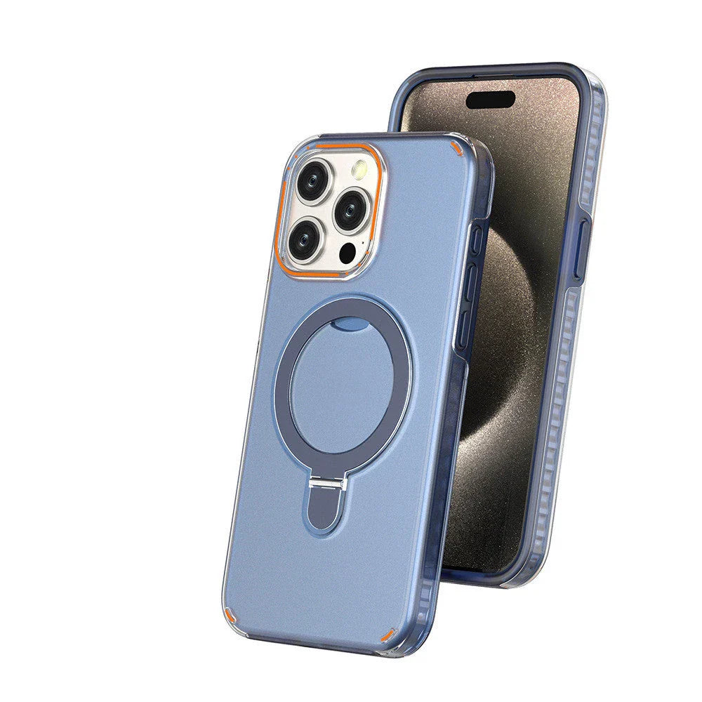 Magnetic smartphone case with kickstand and MagSafe wireless charging compatibility for various iPhone models