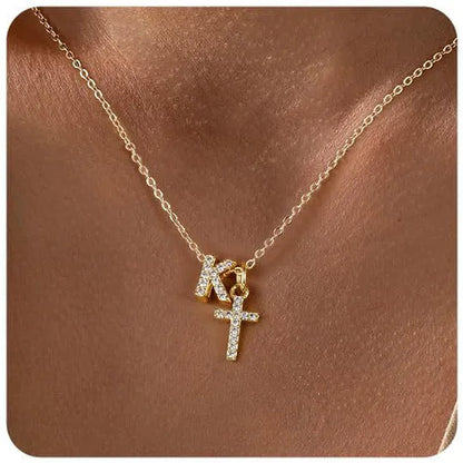 A-Z zircon inlaid letter necklace on a copper regular chain with electroplated finish