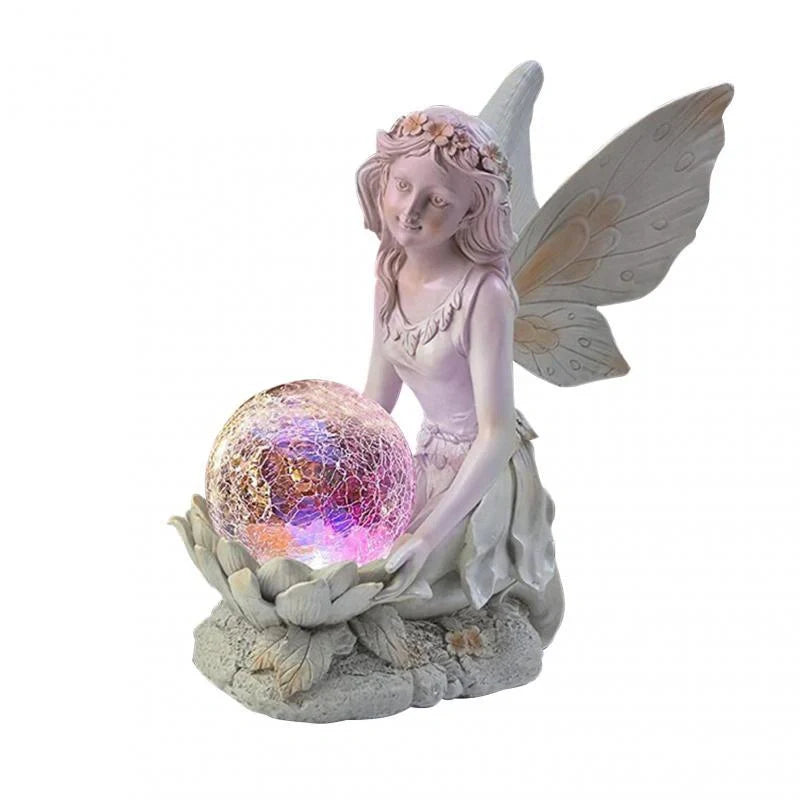 European-style flower fairy resin statue holding glass ball, perfect for garden and home decor