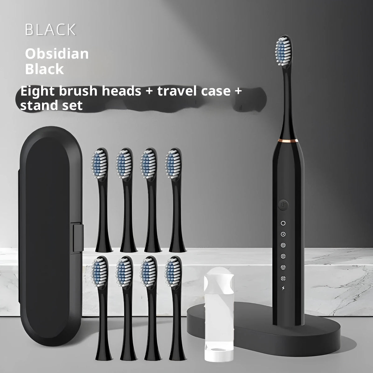 Rechargeable automatic electric toothbrush in X3 Black, Pink or White with 8 brush heads and travel box.