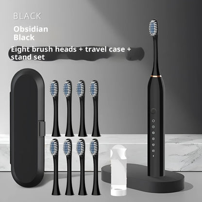 Rechargeable automatic electric toothbrush in X3 Black, Pink or White with 8 brush heads and travel box.