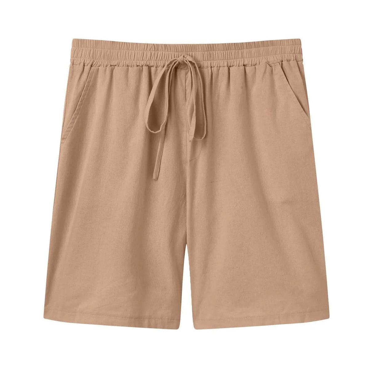 Lapel collar short sleeve linen shirt and shorts set with pockets, loose casual summer two-piece in solid colour