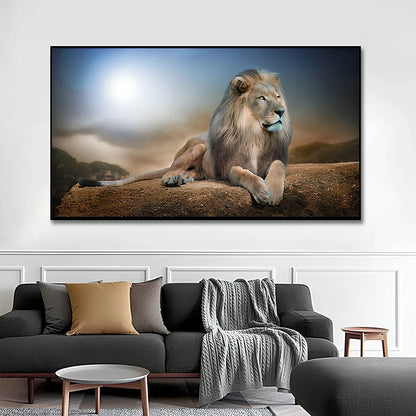 Leopard lion face canvas painting with waterproof ink in horizontal rectangle format