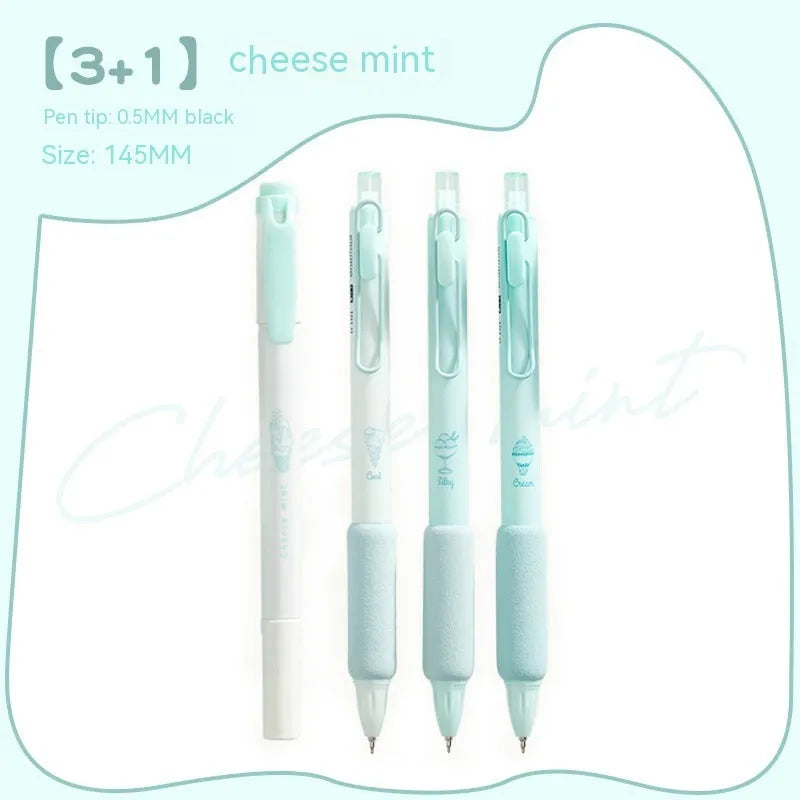 Double-headed fluorescent pen with 0.5mm tip for calligraphy practice, plastic construction, includes 4 pens