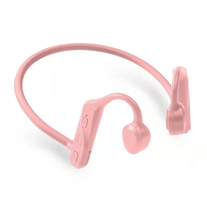 Wireless sports headphones in pink, black, and green with neck-hanging design