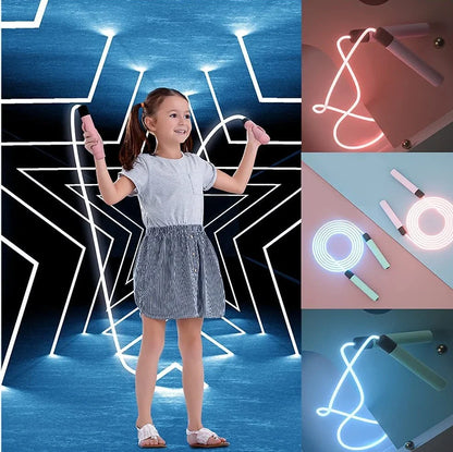 LED illuminated skipping rope with adjustable 2.8m length and tangle-free PVC construction