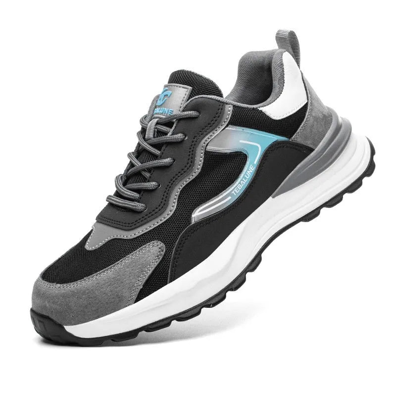 Men's low-top work safety shoes with plastic steel toe cap in Four Seasons colour with lace-up closure
