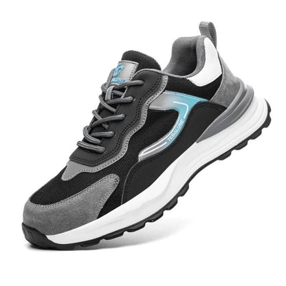 Men's low-top work safety shoes with plastic steel toe cap in Four Seasons colour with lace-up closure