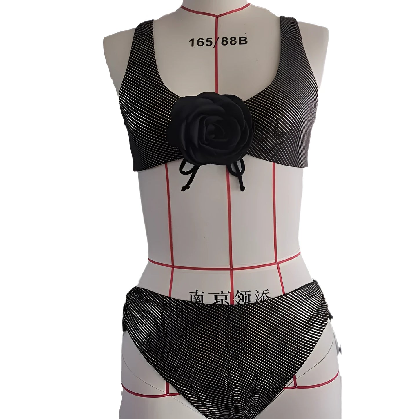 Black women's triangle swimsuit with sleeveless design for beach and swimming activities
