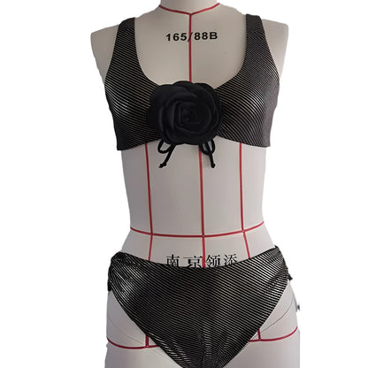 Black women's triangle swimsuit with sleeveless design for beach and swimming activities