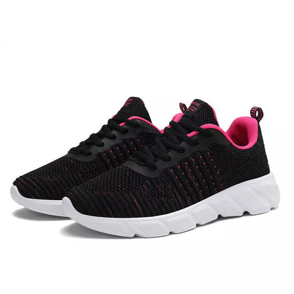 Lightweight mesh casual sports shoes in purple, black, pink, and rose red with rubber soles