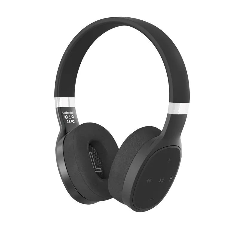 Folding wireless Bluetooth sports headset in black with 40mm speakers and adjustable headband