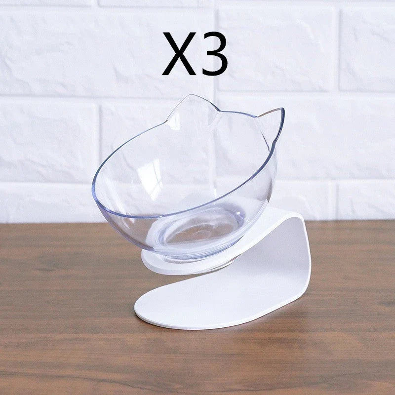 Elevated tilted double pet bowl with transparent design and adjustable stand