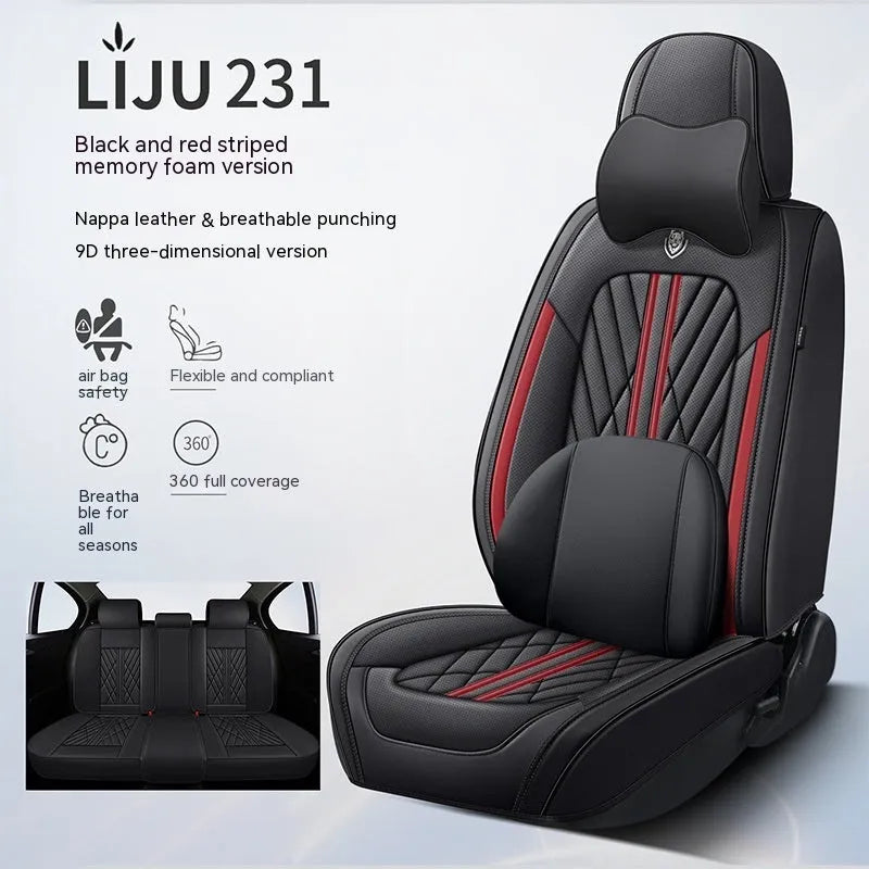 Five-seat leather car cushion set in multiple colour options with hemmed edges