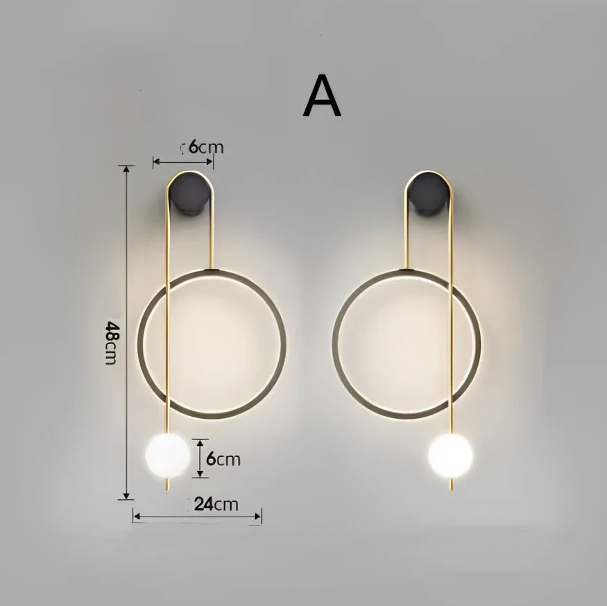 Nordic wall lamp with black gold finish and LED lighting, mounted beside bed with dimming controls